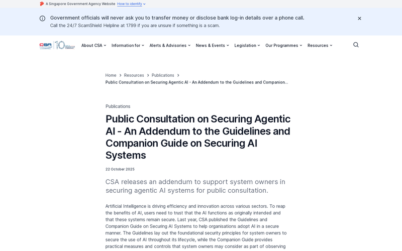 Public Consultation on Securing Agentic AI - An Addendum to the Guidelines and Companion Guide on Securing AI Systems